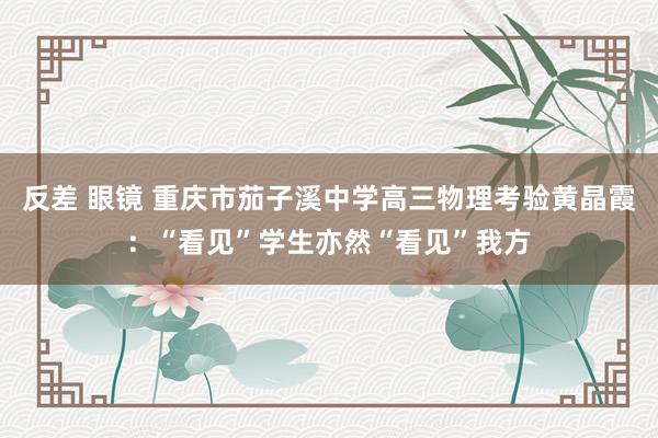 反差 眼镜 重庆市茄子溪中学高三物理考验黄晶霞：“看见”学生亦然“看见”我方