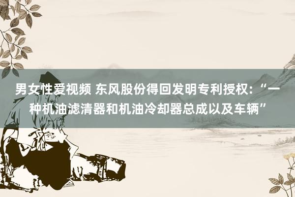 男女性爱视频 东风股份得回发明专利授权: “一种机油滤清器和机油冷却器总成以及车辆”